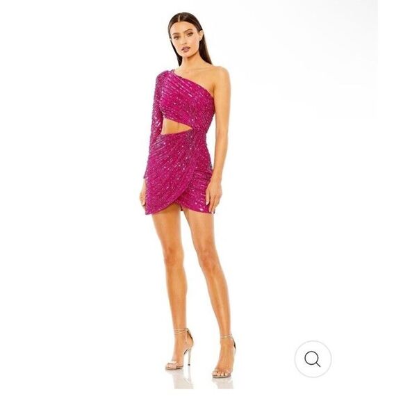 Mac Duggal Pink Magenta Sequin Mini Cut Out Cocktail Dress sz 8 $398 Prom Formal - Picture 1 of 13